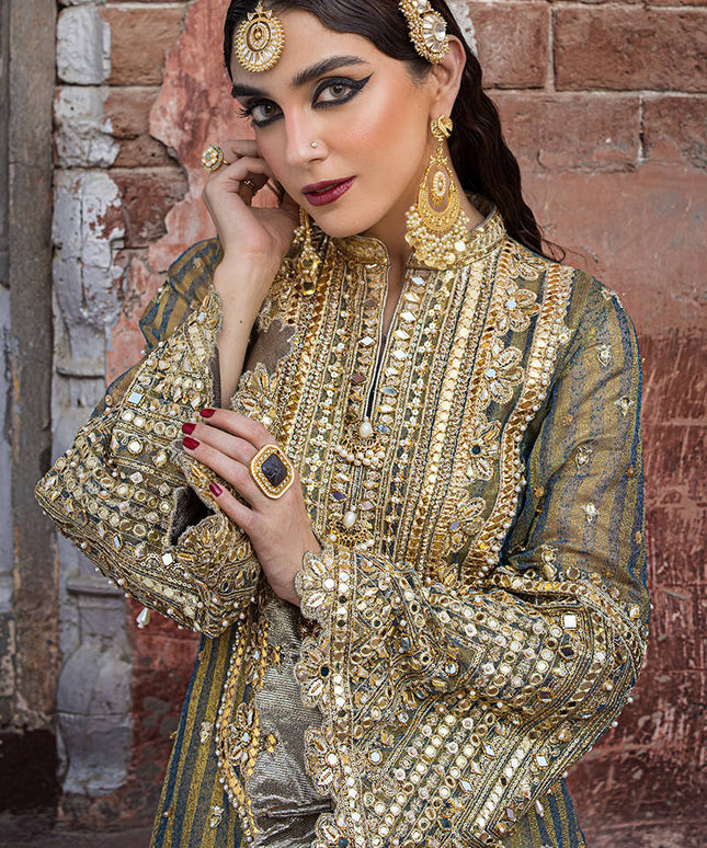 Mohsin Naveed Ranjha | Green Pink Hand Embellished Dress