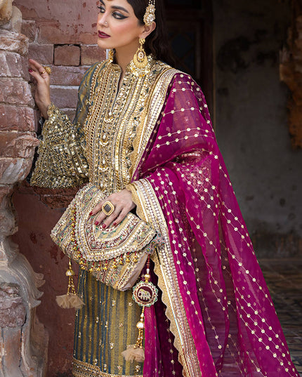 Mohsin Naveed Ranjha | Green Pink Hand Embellished Dress