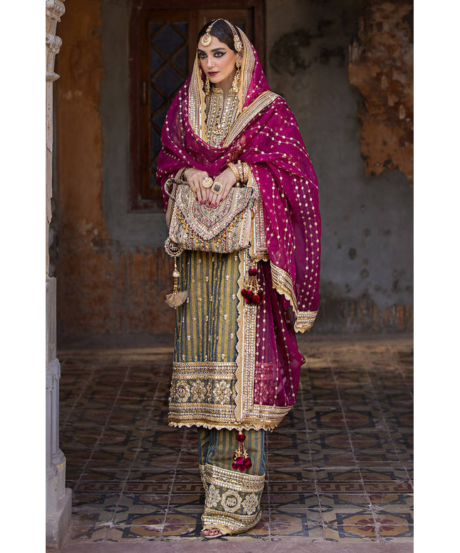 Mohsin Naveed Ranjha | Green Pink Hand Embellished Dress