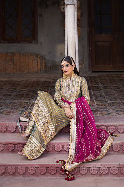 Mohsin Naveed Ranjha | Green Pink Hand Embellished Dress
