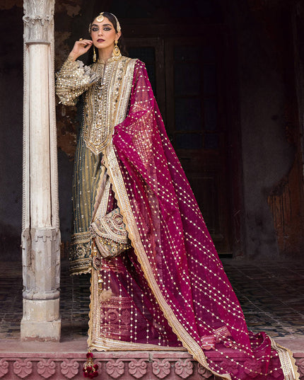 Mohsin Naveed Ranjha | Green Pink Hand Embellished Dress
