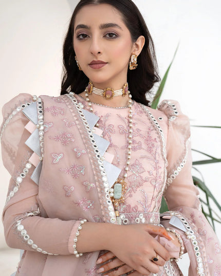 Pink Rosette | Embroidered Mirror Work Lehenga
