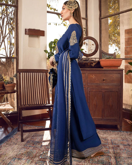 Sonia | Blue Khaddi Silk Embroidered Suit