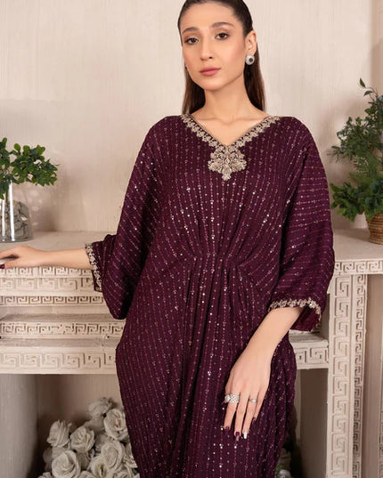 Shanaya | Purple Chiffon Embroidered Kaftan