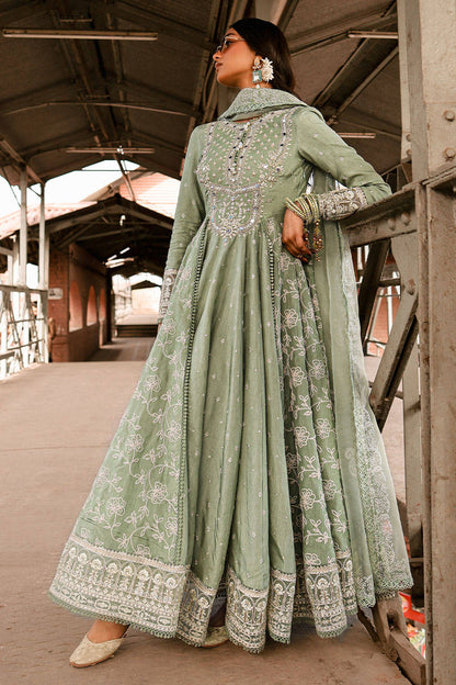 MNR | Sage Green Silk Embroidered Pishwas Chooridar