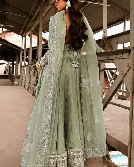 MNR | Sage Green Silk Embroidered Pishwas Chooridar