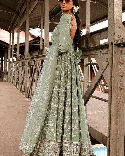 MNR | Sage Green Silk Embroidered Pishwas Chooridar