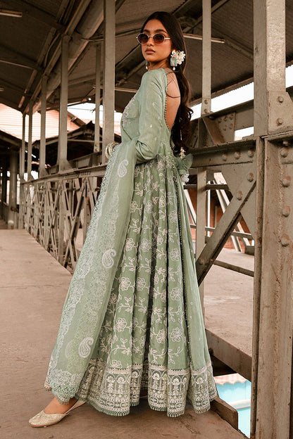 MNR | Sage Green Silk Embroidered Pishwas Chooridar