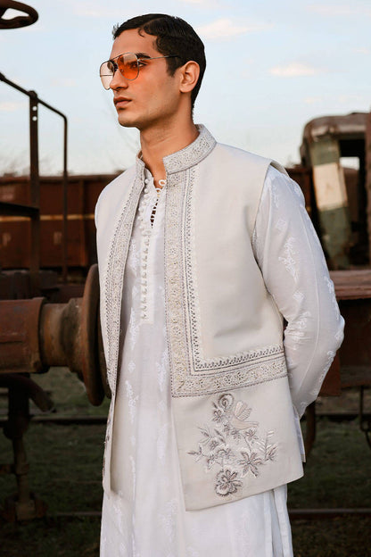 Qamar | Luxury Karandi White Kurta Set