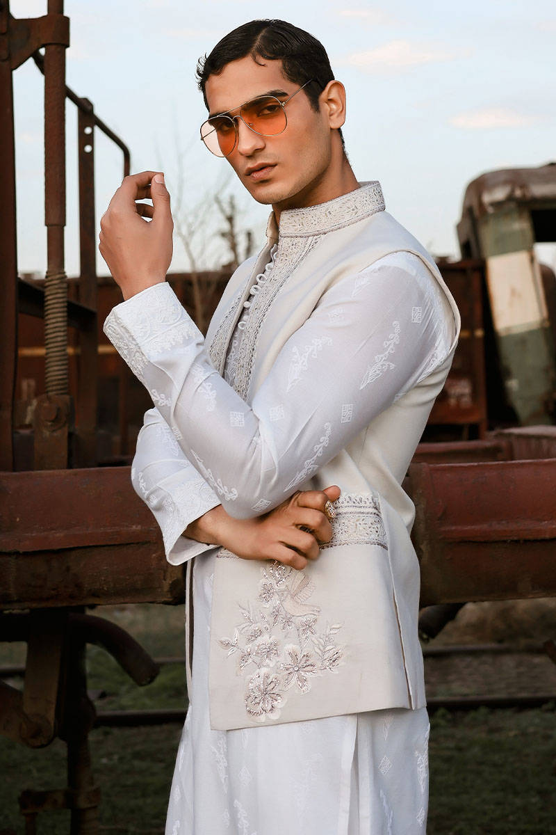 Qamar | Luxury Karandi White Kurta Set