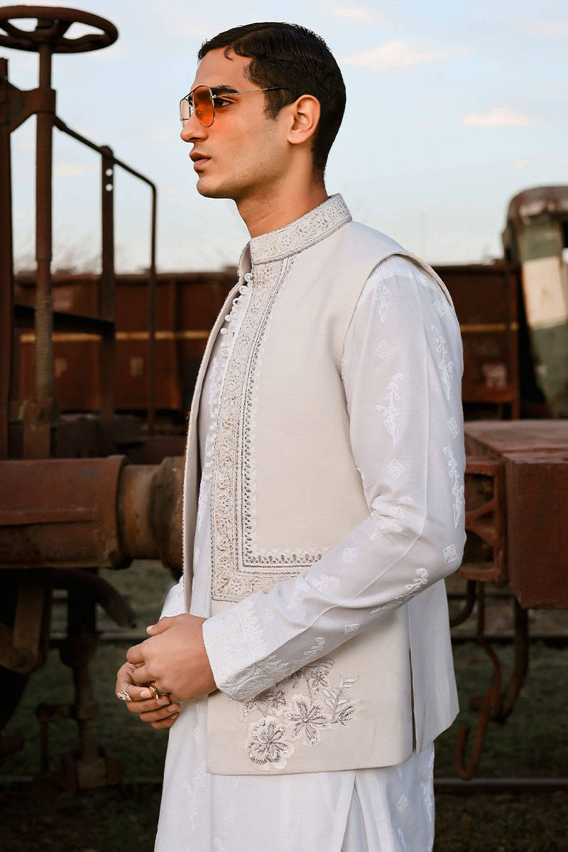 Qamar | Luxury Karandi White Kurta Set