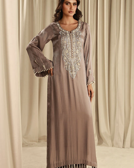 Celestial Pearl | Grey Silk Embellished Kaftan