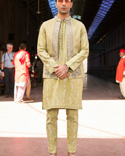 Roshan | Luxury Karandi Lime Kurta Set
