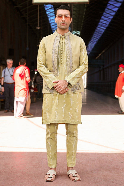 Roshan | Luxury Karandi Lime Kurta Set