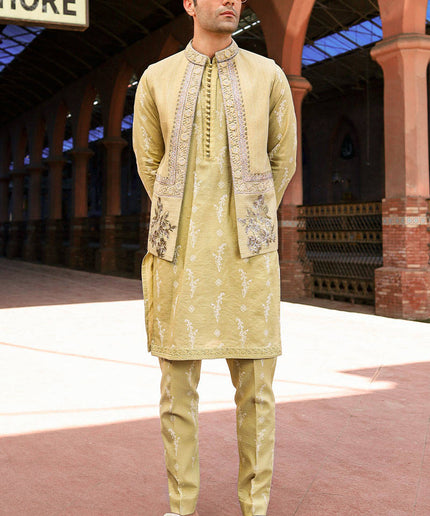 Roshan | Luxury Karandi Lime Kurta Set