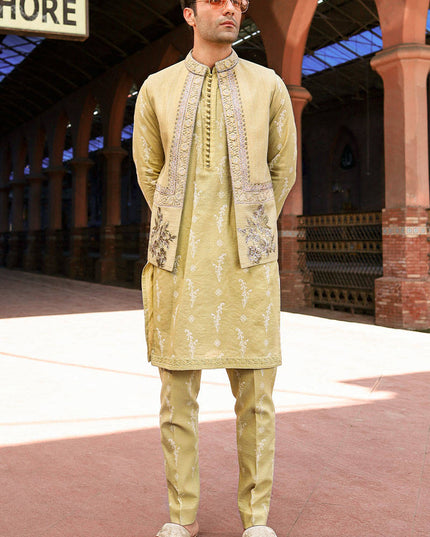Roshan | Luxury Karandi Lime Kurta Set