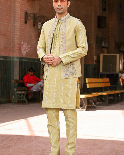 Roshan | Luxury Karandi Lime Kurta Set