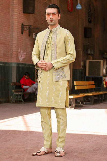 Roshan | Luxury Karandi Lime Kurta Set