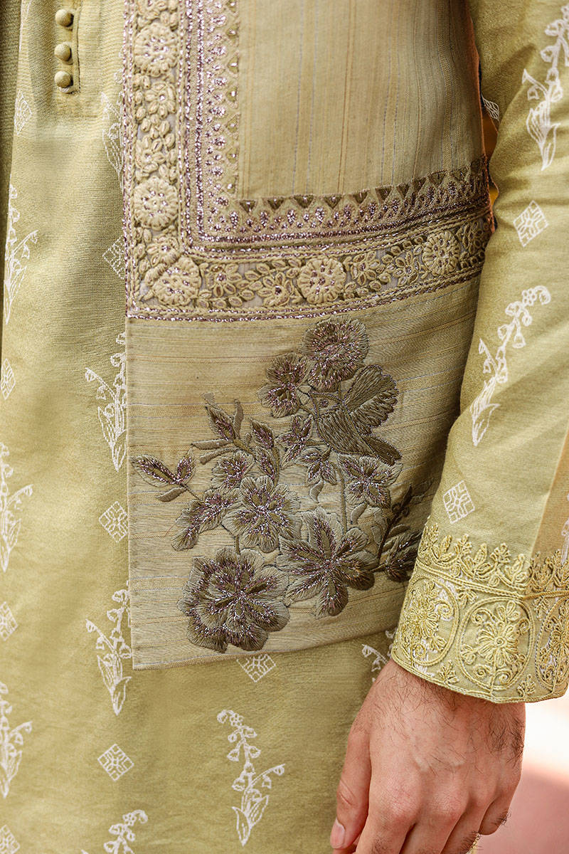 Roshan | Luxury Karandi Lime Kurta Set