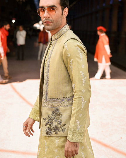 Roshan | Luxury Karandi Lime Kurta Set