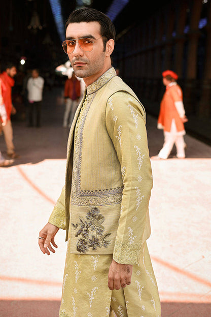 Roshan | Luxury Karandi Lime Kurta Set