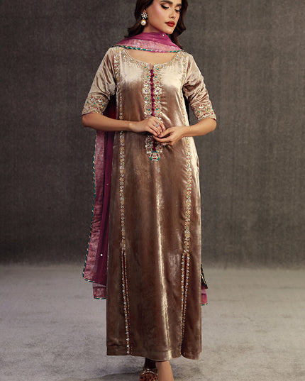 Celestial Pearl | Champaign Velvet Embellished Suit