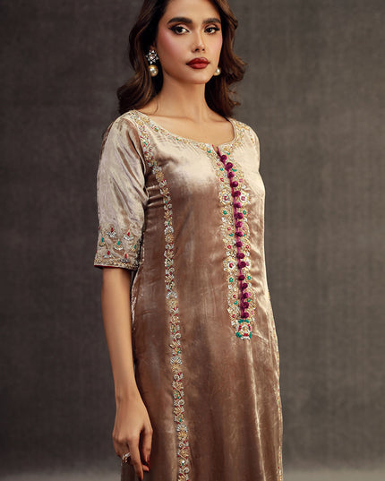 Celestial Pearl | Champaign Velvet Embellished Suit