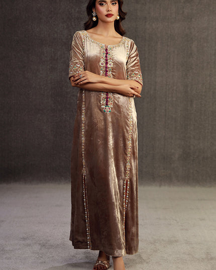 Celestial Pearl | Champaign Velvet Embellished Suit