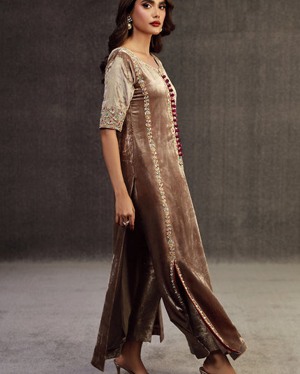 Celestial Pearl | Champaign Velvet Embellished Suit