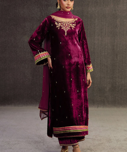 PARIZA | Rasberry Pink Velvet Embellished Suit