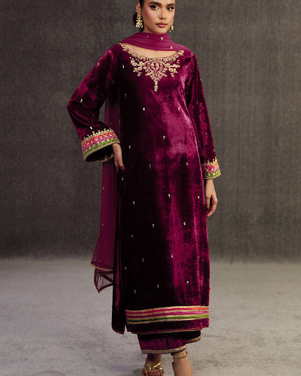 PARIZA | Rasberry Pink Velvet Embellished Suit