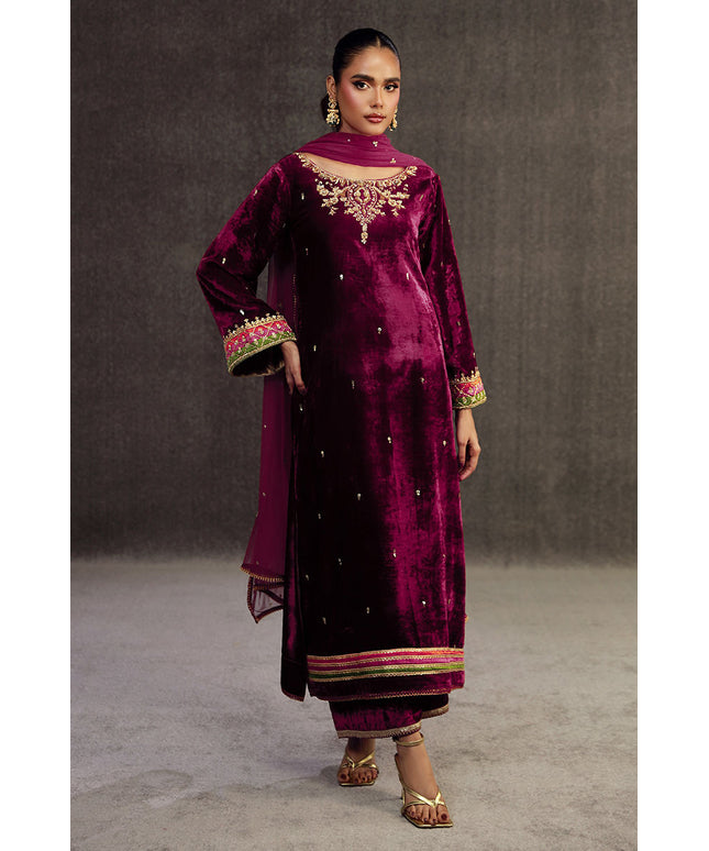 PARIZA | Rasberry Pink Velvet Embellished Suit