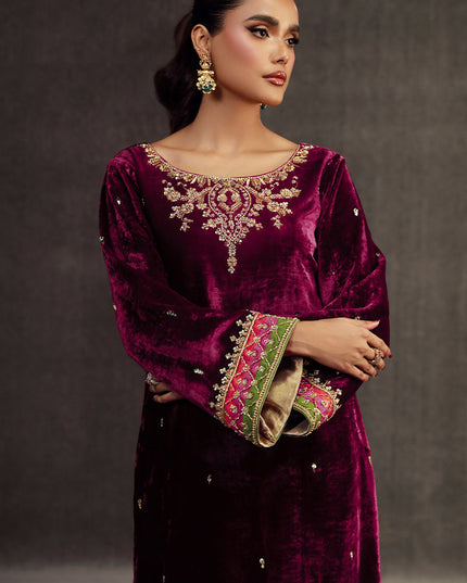 PARIZA | Rasberry Pink Velvet Embellished Suit