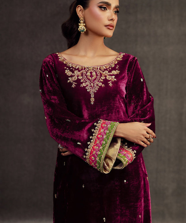 PARIZA | Rasberry Pink Velvet Embellished Suit