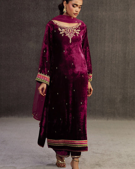 PARIZA | Rasberry Pink Velvet Embellished Suit