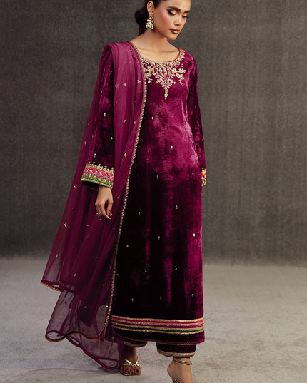 PARIZA | Rasberry Pink Velvet Embellished Suit
