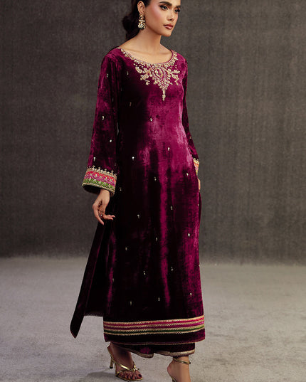PARIZA | Rasberry Pink Velvet Embellished Suit
