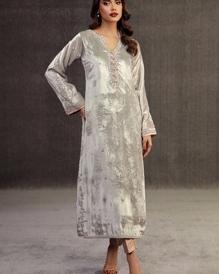 JIBA | Silver Grey Velvet Embellished Suit