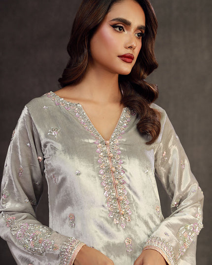 JIBA | Silver Grey Velvet Embellished Suit