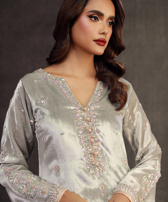 JIBA | Silver Grey Velvet Embellished Suit
