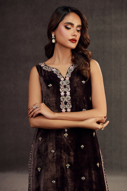 ILHAM | Chocolate Brown Velvet Embellished Suit