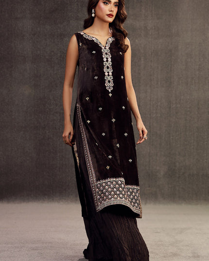 ILHAM | Chocolate Brown Velvet Embellished Suit