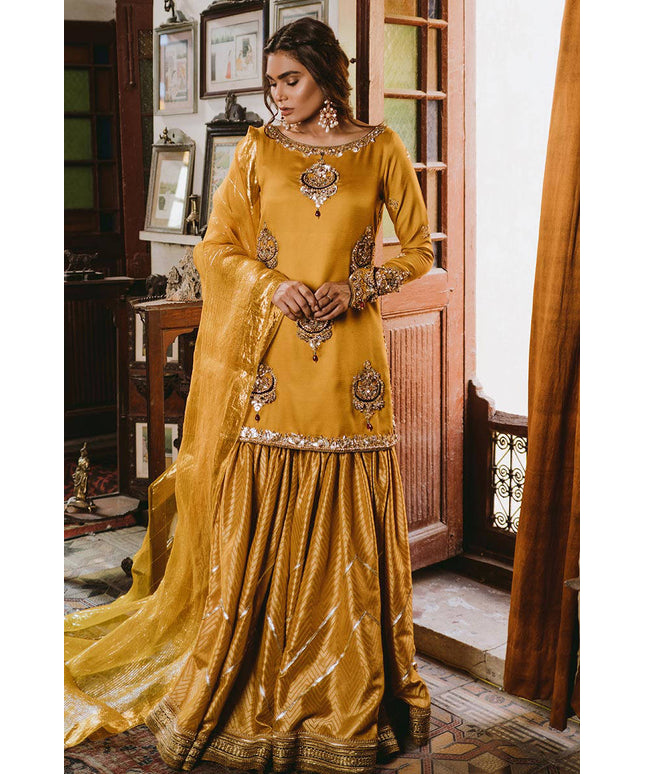 Mohsin Naveed Ranjha | Yellow Embellished Gharara
