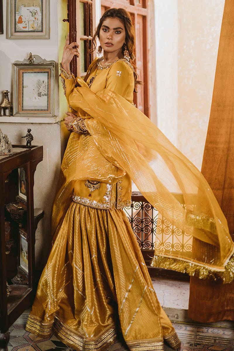 Mohsin Naveed Ranjha | Yellow Embellished Gharara