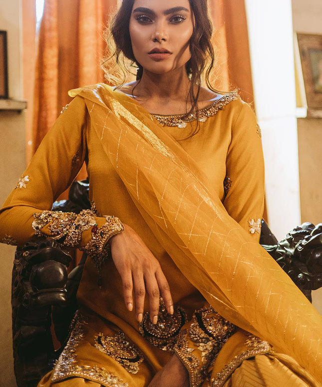 Mohsin Naveed Ranjha | Yellow Embellished Gharara