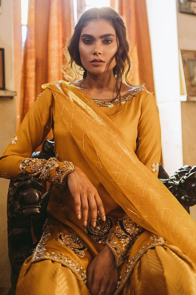 Mohsin Naveed Ranjha | Yellow Embellished Gharara