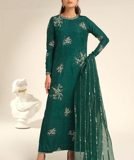 Carol | Green Korean Silk Embellished Suit