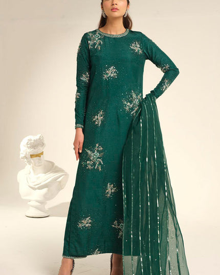 Carol | Green Korean Silk Embellished Suit