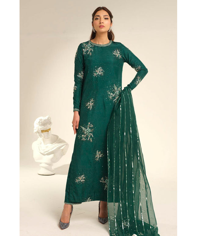 Carol | Green Korean Silk Embellished Suit