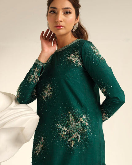 Carol | Green Korean Silk Embellished Suit